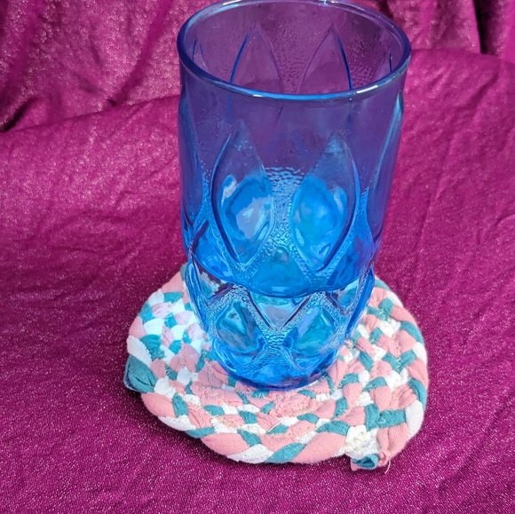 Upcycled fabric coaster-pink, white, aqua - Picture 2 of 2